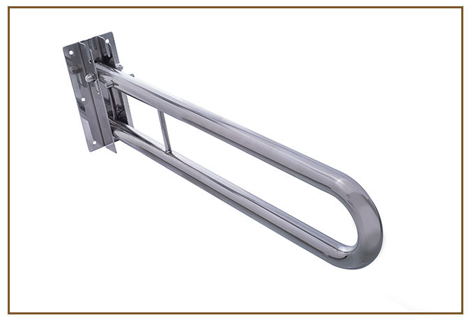 Barra Lateral Articulada BARRAS DE APOIO Linarte — Barra de apoio lateral articulada em metal polido, com base de fixação na parede e mecanismo basculante, par…