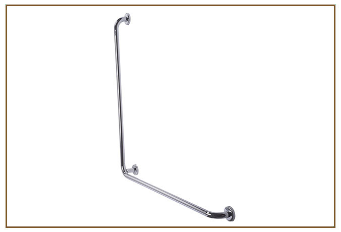 Barra de Apoio BARRAS DE APOIO Linarte — Barra de apoio angular em L para acessibilidade, tubo de metal cromado com três flanges de fixação na parede, para ban…