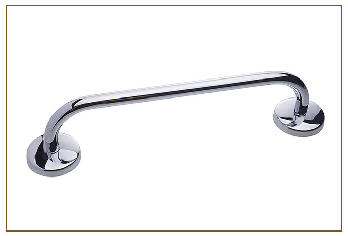 Toalheiro Simples CLASSIC Linarte — Toalheiro simples de parede com barra tubular arredondada em metal cromado brilhante e flanges circulares de fixação, em tr…