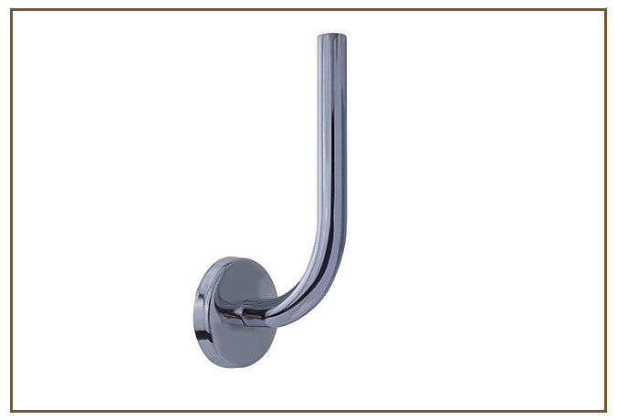 Papeleira Simples Reserva CLASSIC Linarte — Papeleira simples reserva de parede em metal cromado polido, com base oval e haste tubular curva vertical para arma…