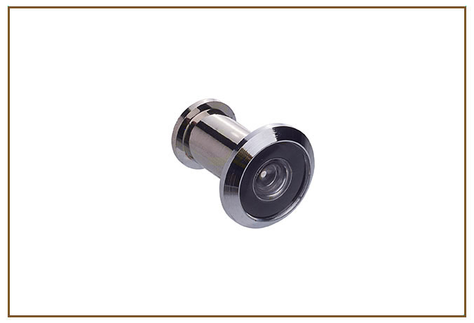 Olho Mágico COMPLEMENTOS Linarte — Olho mágico (visor de porta) em metal cromado escuro, peça cilíndrica rosqueável com lente grande-angular.