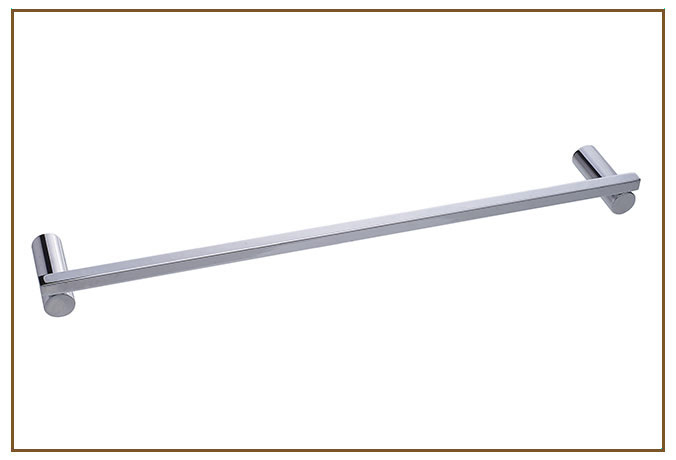 Toalheiro Simples CONTATO Linarte — Toalheiro simples de parede com barra quadrada em metal cromado brilhante e suportes cilíndricos, disponível em três compri…