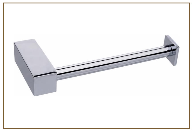 Papeleira Simples SPICY Linarte — Papeleira simples de parede em metal cromado, com base retangular chanfrada e haste cilíndrica apoiada em flange quadrado na…