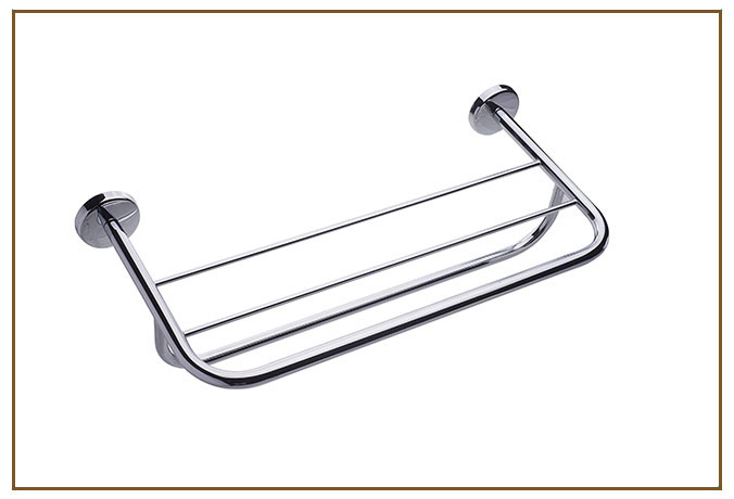 Toalheiro Rack TOALHEIROS RACK Linarte — Toalheiro rack de parede em tubo cromado com prateleira aramada e barra frontal para toalhas, fixado por bases redonda…