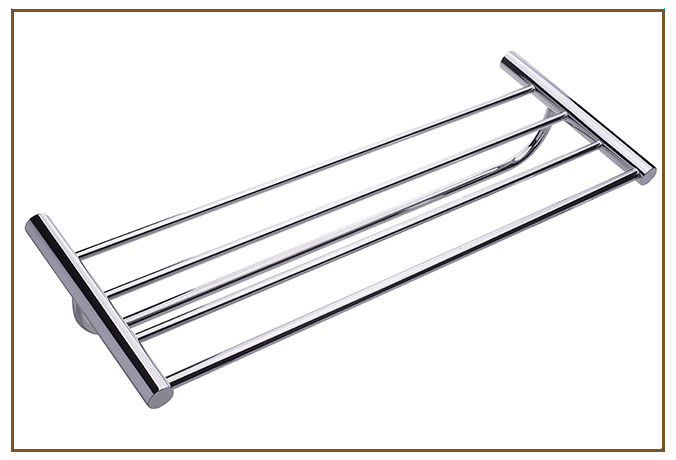 Toalheiro Rack TOALHEIROS RACK Linarte — Toalheiro rack em metal cromado, com barras tubulares paralelas e suportes arredondados de parede, em duas medidas.